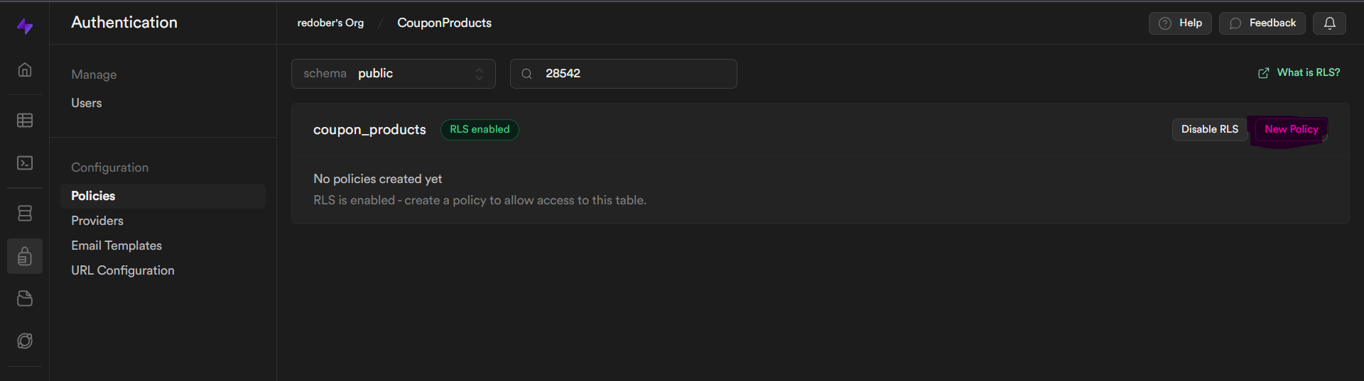 Create project in Supabase